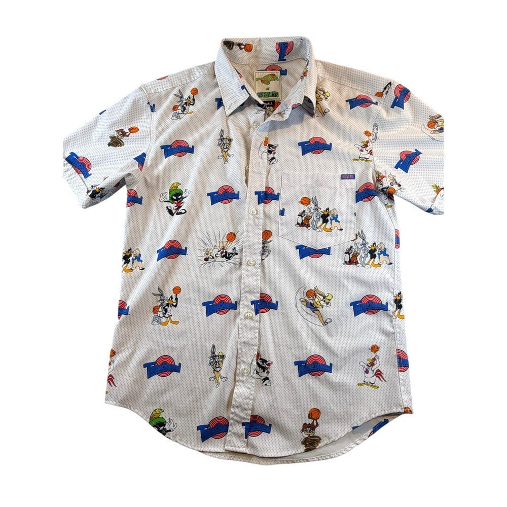 RSVLTS Space Jam Tune Squad Mesh Button Down Shirt White Mens Small Looney Tunes